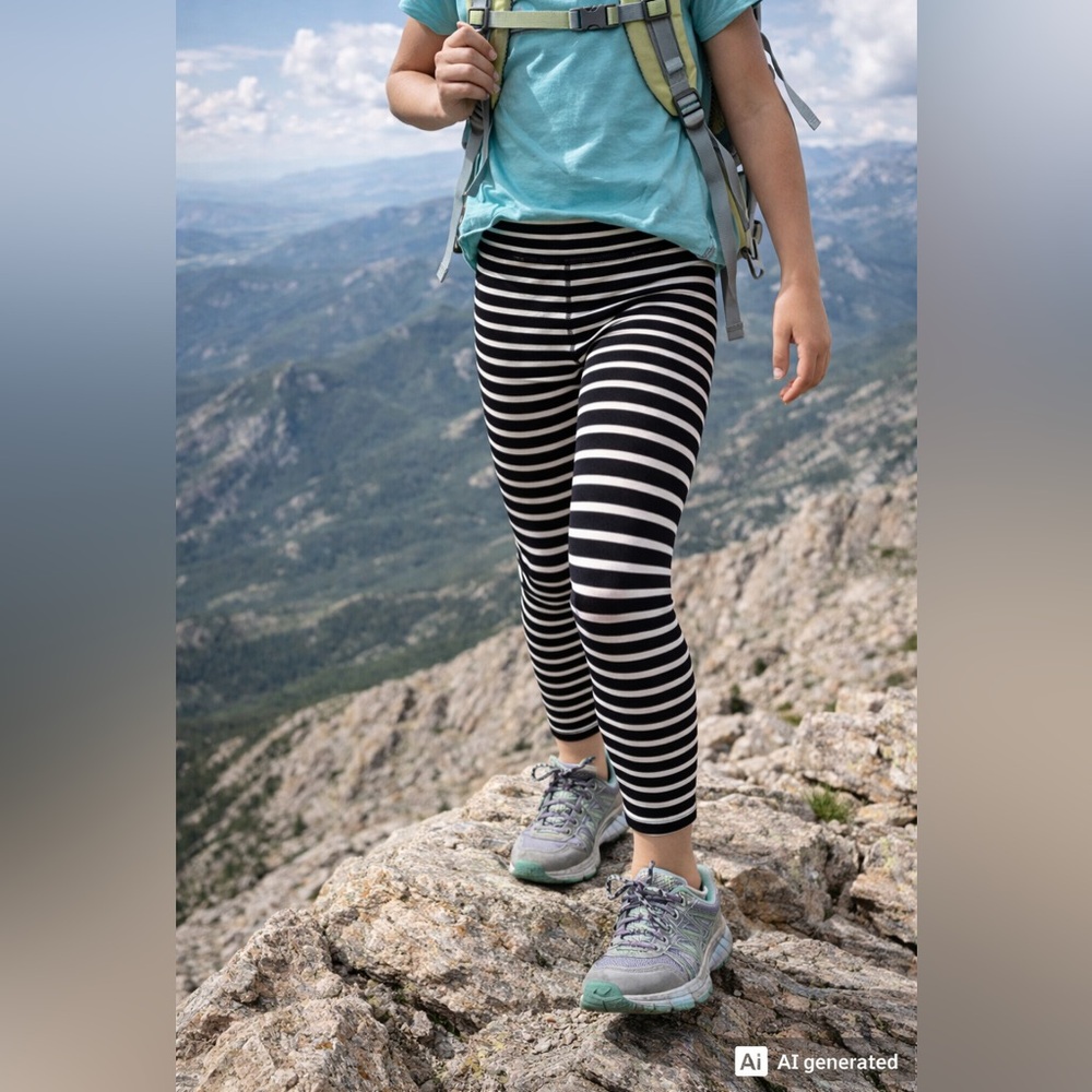 Athleta Girls Black and White Striped Leggings (size 8-10)